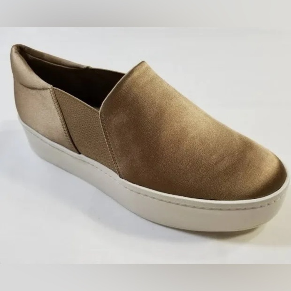 Vince Satin Platform slip on sneaker in color Fawn